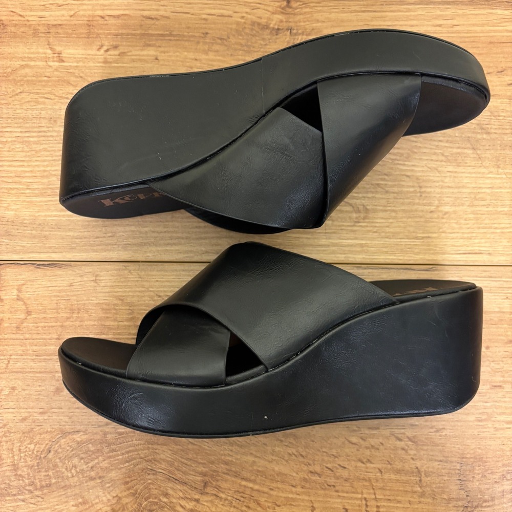 KORKS Madera Wedge Sandals Black Women Size 10 Criss Cross Strap Platform Slides - Picture 9 of 12